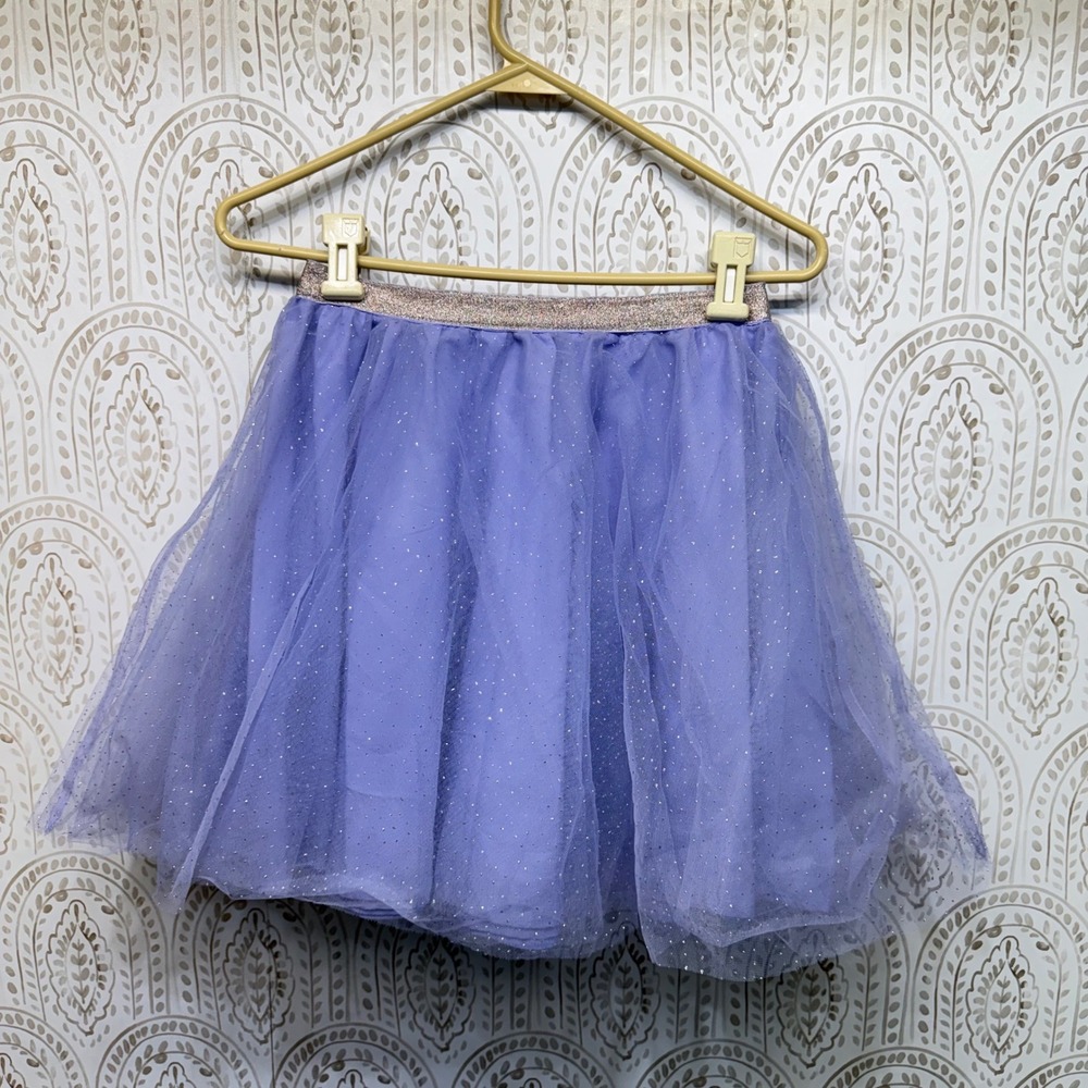 Janie and Jack Tulle Skirt‎ Girls Size 12 Purple Glitter Gold Elastic Waistband